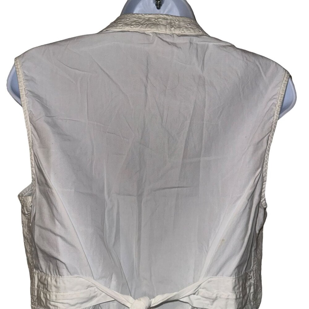 Vintage Guess Point Bottom Vest Juniors L Cream White Eyelet Tie in Back Retro - Picture 6 of 11